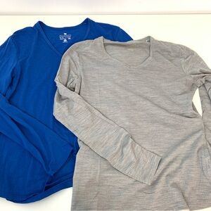 Lot Of 2 Segments 100% Merino Wool Long Sleeve T-Shirt Sz Medium Blue Gray VNeck